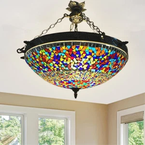 Moroccan Turkish Colorful Chandelier Mosaic Stained Glass Semi Flush Mount Light - Picture 1 of 11