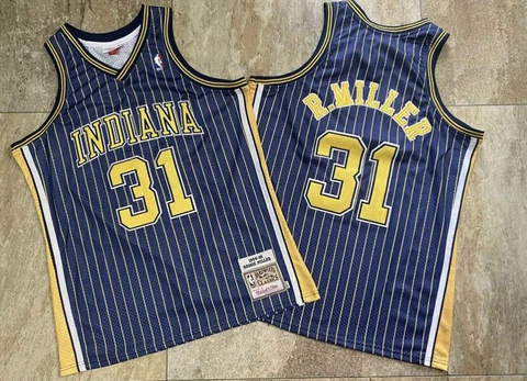 Indiana Pacers Reggie Miller 31 Blue striped regular season Retro Vintage Jersey Cover