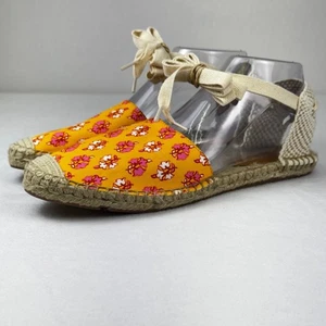 J. Crew bedruckte Schnür-Espadrille-Sandalen D'orsay orange Block Blumenmuster Größe 8,5 - Bild 1 von 10