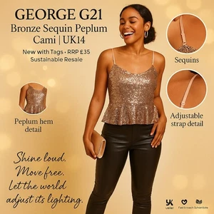 George G21 Bronze Sequin Peplum Cami Top UK14 Party Glam Sparkle Xmas New £35 - Picture 1 of 12