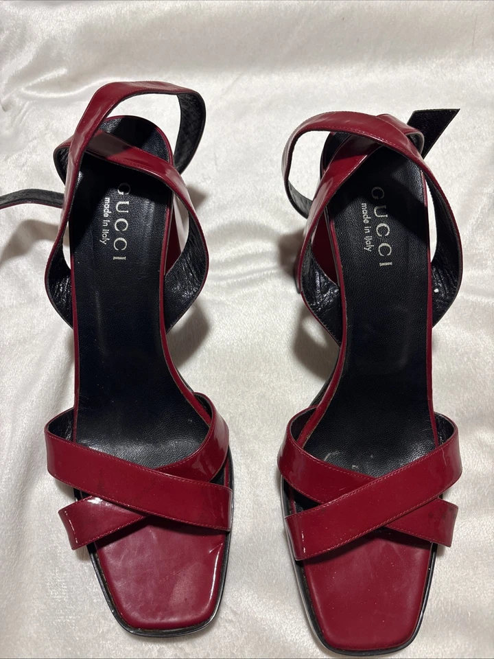 GUCCI Red Ankle Strap Heels Sandals 10 Excellent Used Condition High End Luxury - Image 1 of 4