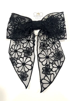 Clip de moño grande de encaje floral negro - moño transparente bordado vintage para mujer Foto 1 de 3