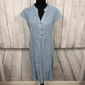 Francesca Bettini Women's XL Blue Linen Tiered Shift Cap Sleeve Dress Italy - Picture 1 of 8