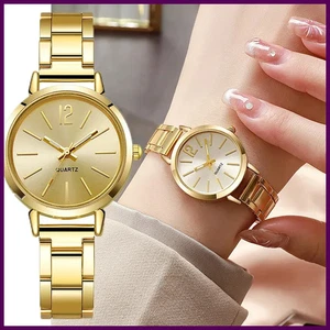 Reloj de Lujo para Mujer Simple Esfera Redonda Acero Inoxidable Moda Oro Pulsera Cuarzo - Imagen 1 de 27