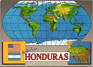Mapa del mundo postal vintage de los años 80 "Hola desde Honduras" 4x6 / Fuerzas Armadas de los Estados Unidos - Imagen 1 de 2