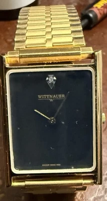 Vintage 1980's Wittnauer Diamond Marker Black Face, Swiss Movement,Needs Battery - Image 1 of 4