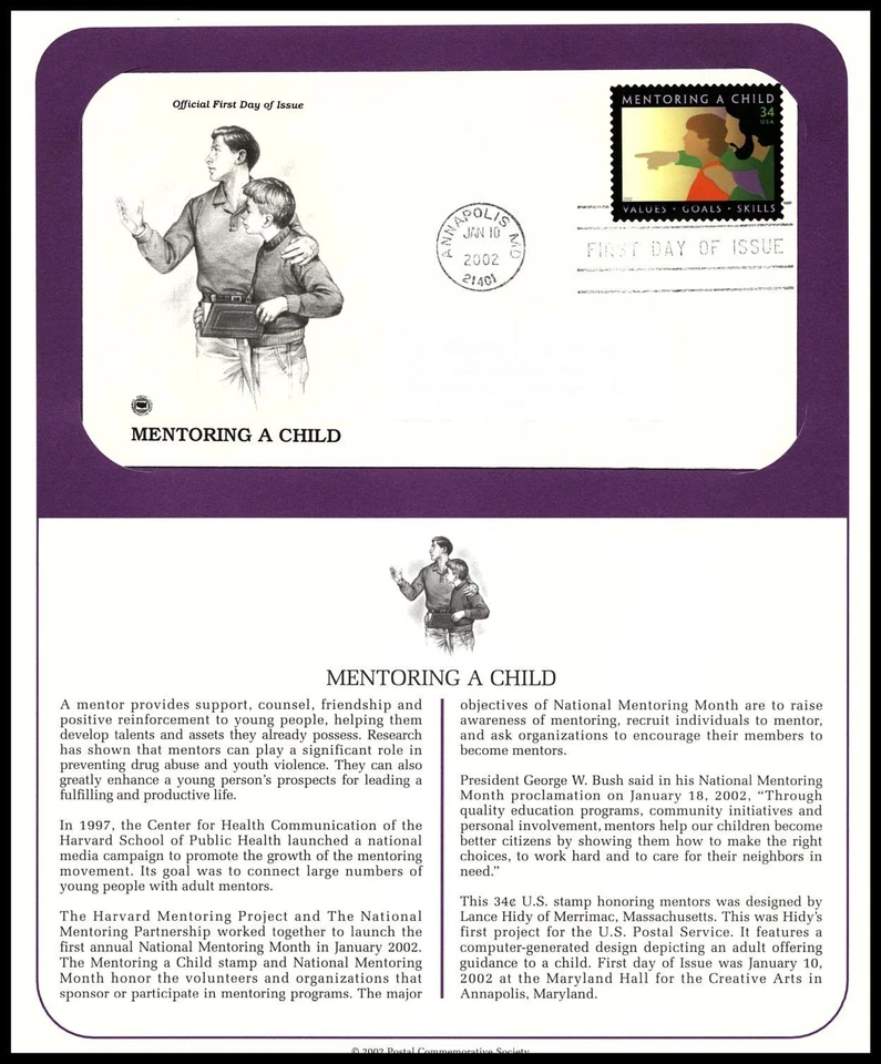 2001 Mentoring a Child Sc 3556 FDC PCS guidance role model support future youth - Image 1 of 1