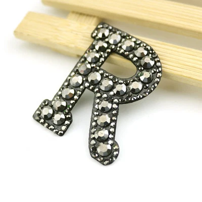 GETWAYSKY Rhinestone Alphabet Letter Patch - Sew On or Iron On Black DIY Embroidery