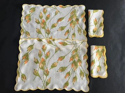 2 juegos de mantel individual y servilleta D Porthault - borde festoneado rosa amarilla - 100 % lino Foto 1 de 4