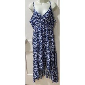 Maxi abito Pacific Vibes blu bianco stampa floreale nuovo con etichetta scollo a V alto basso XXL - Foto 1 di 6