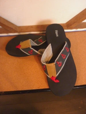 BASS  SEASIDE TEXTILE&LEATHER ANCHOR DESIGN FLIP FLOP SANDAL    WM. SZ. 7M  NWOB - Image 1 of 4
