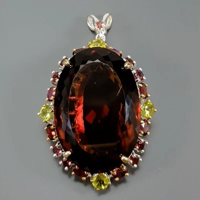 Handmade 75ct+ Natural Cognac Quartz Pendant 925 Sterling Silver  /NP50844 - Image 1 of 4