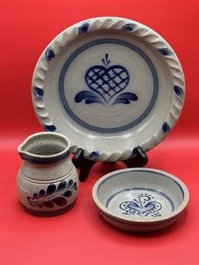 Vintage 1990’s ROWE POTTERY WORKS 10" Pie Plate W/ Creamer & Dish Signed - Picture 1 of 8
