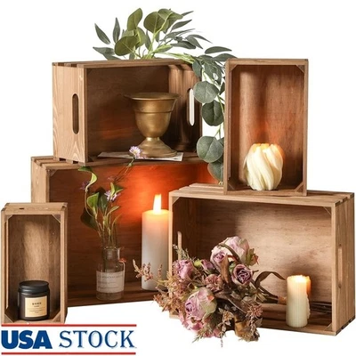 Wooden Storage Crate Set 5pcs Rustic Decorative Boxes Durable Organizer New - Image 1 of 4