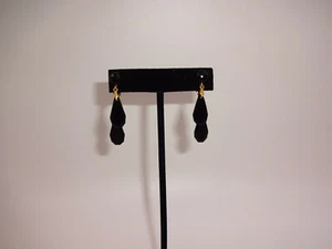 Vintage Newhouse Gold Tone Black Dangle Clip On Earrings Marked - Picture 1 of 6