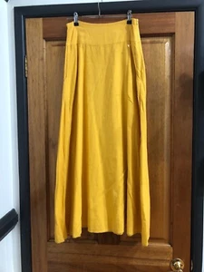 Ladies PP S 8 - 10 LINEN Sunflower Yellow unlined Summer Maxi Long SKIRT Pockets - Picture 1 of 4
