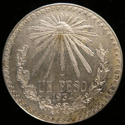 1934 Mexico 1 Peso AU .720 Silver KM 455 (533) - Image 1 of 2