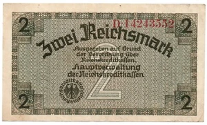 Nazi Germany 2 Reichsmark Banknotes Circulated WWII D-14243552 - Picture 1 of 2