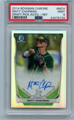 2014 Bowman Chrome Refractor Matt Chapman RC Rookie Autograph PSA 9 Mint - Image 1 of 2