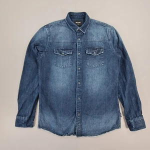ONLY & SONS Mens Denim Shirt Blue Small Slim Fit Pearl Snap Long Sleeves - Picture 1 of 10