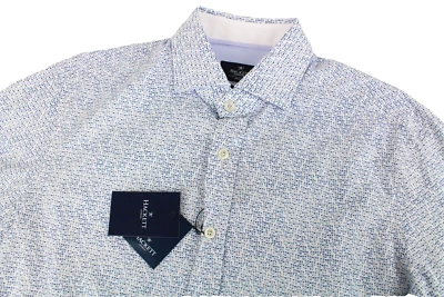 Hackett Hombre CAMISA S Blanco Azul Cielo Estampado Botón-para Arriba Delgado - Imagen 1 de 4