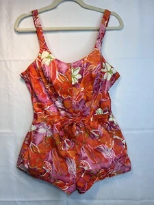 Vtg 1960s Miss Hawaii Pinup Swimsuit Romper Bathing Bombshell Red Pink Floral - Picture 1 of 17