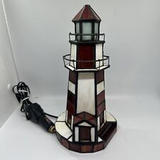 Home Essentials Stained Glass Red White Lighthouse Lamp 10” DC Power