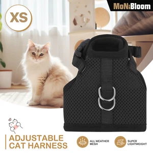 Cat Pet Harness Adjustable Escape Proof Walking Vest Reflective Soft Mesh Black - Picture 1 of 9