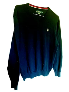 US Polo Assn Sweater Mens Large Navy V-Neck Long Sleeves Lightweight Pullover - Picture 1 of 3