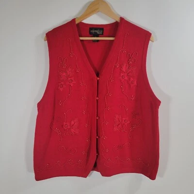 Cárdigan Rojo Sin Mangas De Colección REQUISITOS Talla 1X Botón Bordado Con Cuentas Foto 1 de 4