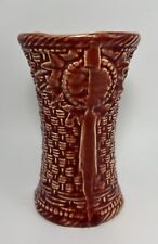 Vintage Nelson McCoy Art Pottery Vase Burgundy Basket Weave 5”
