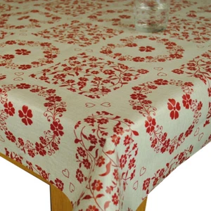 Daisy Hearts Red PVC Vinyl Wipe Clean Oilcloth Tablecloth - Picture 1 of 2