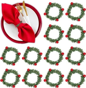 Weihnachten Serviettenringe, 12 Stück Stechpalme Beere Serviettenhalter Großpackung, Kranz Design, fo - Bild 1 von 12