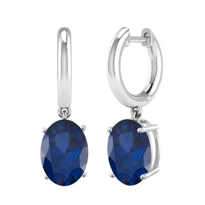 14k White Gold Plated 1.90 CT Oval Cut Lab Created Sapphire Drop Dangle Earrings - Image 1 of 4