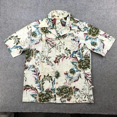 Camisa Jantzen De Colección Para Hombres Grande Crema Floral Hawaiana Botón Frontal Hecha en EE. UU. Años 80 Foto 1 de 4