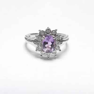 ALWAND VAHAN 10K White Gold 0.75 Ct Natural Purple Amethyst Diamond Halo Ring - Image 1 of 4