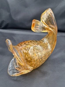 Estatuilla de pez de vidrio amarillo con boca abierta soplada a mano pieza central arte vidrio - Imagen 1 de 6