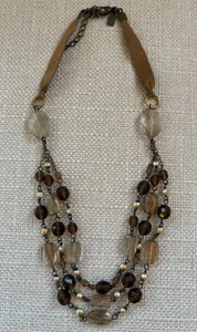 Collar antiguo de tres hilos de perlas de cuarzo ahumado rutiliado mixto J. JILL nuevo sin etiquetas - Imagen 1 de 1