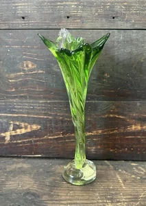Vintage Mid-Century Art Glass Vase 13.125” Green Hand Blown Murano Style - Picture 1 of 5