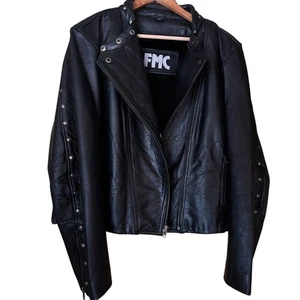 FMC Black Leather Motorcycle Jacket Women's XXL Studded Asym Zip Thinsulate - Picture 1 of 10