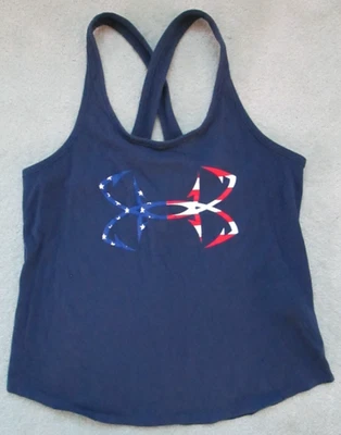 Under Armour Loose Heat Gear Regata Feminina Academia Atlética Logotipo Bandeira Farpada ~ M - Imagem 1 de 4