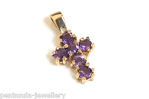 9ct Gold Amethyst Cross Pendant no Chain Made in UK Gift Boxed - Picture 1 of 4