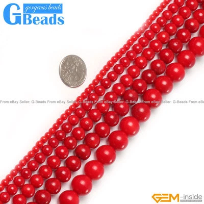 Red Coral Gemstone Round Beads For Jewelry Making Free Shipping Strand 15" - Image 1 of 4
