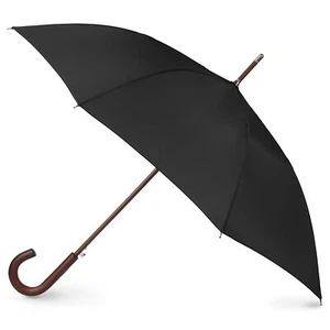 Tote's Men's Eco Auto Open Wooden Handle J Stick Umbrella Black - Picture 1 of 7