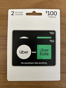 2 Uber Eats $50 Gift Cards $100 Total Go Anywhere Get Anything Rides & Delivery - Picture 1 of 2
