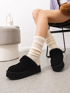 Women's Platform Slippers Waterproof Shoes Suede Indoor & Outdoor Warm Slippers - Picture 1 of 17