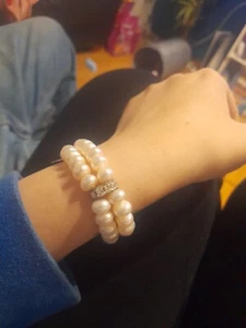 Faux Pearl Bracelet With Rhinestone Accents - Picture 1 of 2