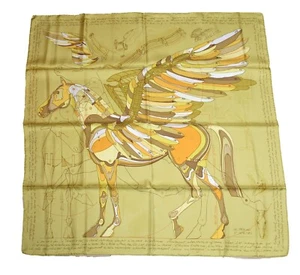 Hermes Scarf Le Pegase d'Hermes 90 cm silk yellow brown Pegasus Carre 35" - Picture 1 of 10