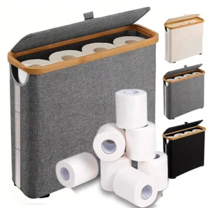 Bamboo OxfordCloth Toilet Paper Roll Storage Basket StorageBox Bathroom Organize - Picture 1 of 13