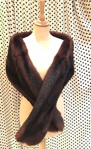 Dark Red Copper and Black Mink Vintage Stole 1950s Glossy Shoulder straps - Picture 1 of 10